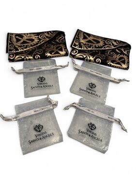 Virgins Saints & Angels (2) Black & Gold Jewelry Pouches (4) Drawstring Bags